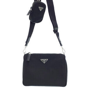 PRADA Re Saffiano Leather Shoulder Crossbody Bag Black